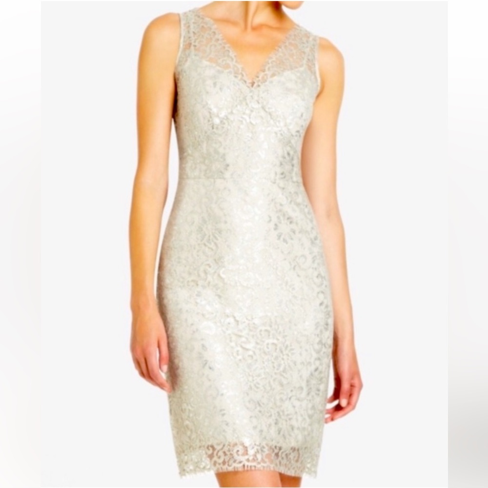 BCBG Silver lace cocktail dress, size 6